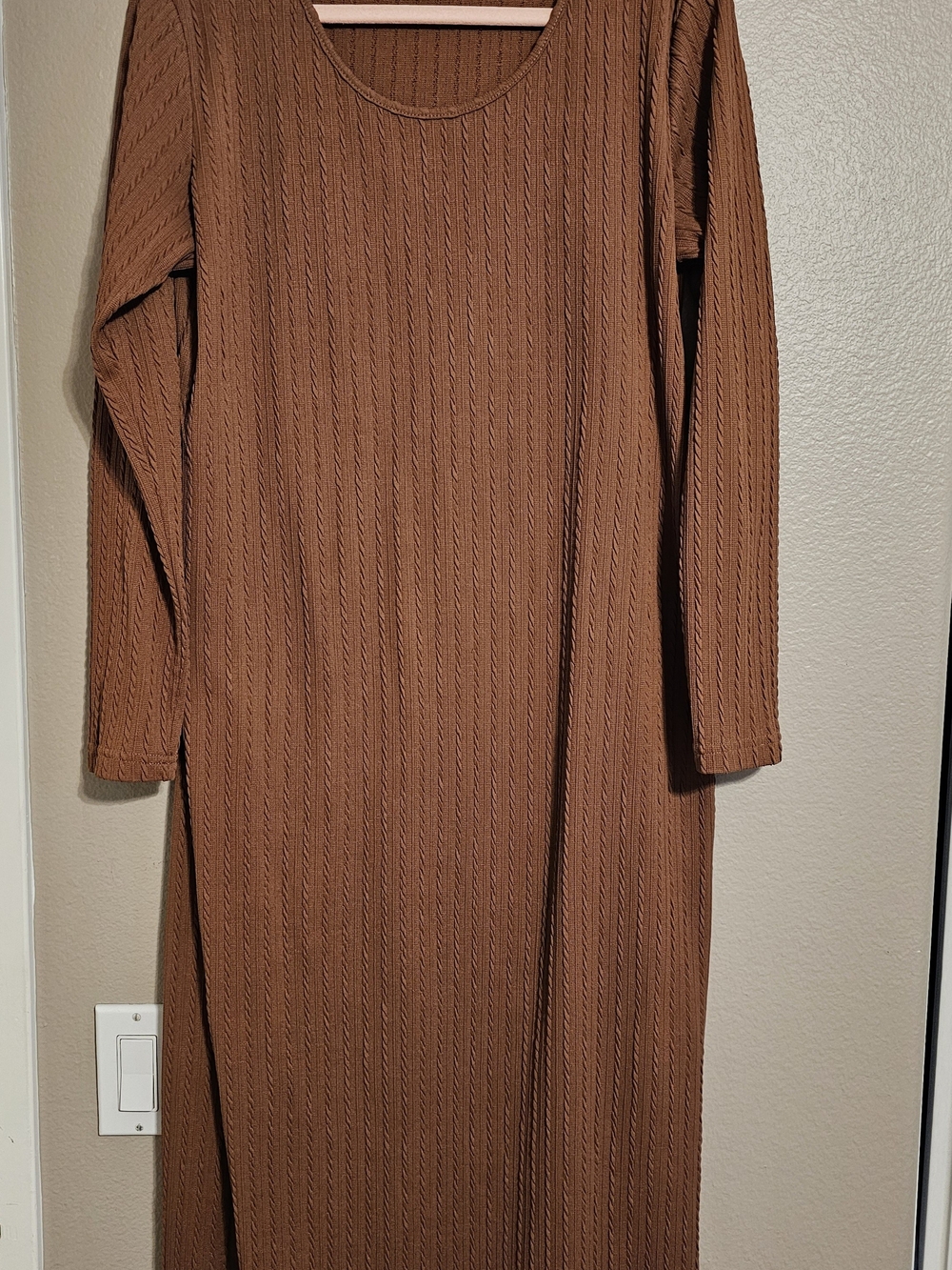 Ribbed Long Sleeve Dress - Warm Brown